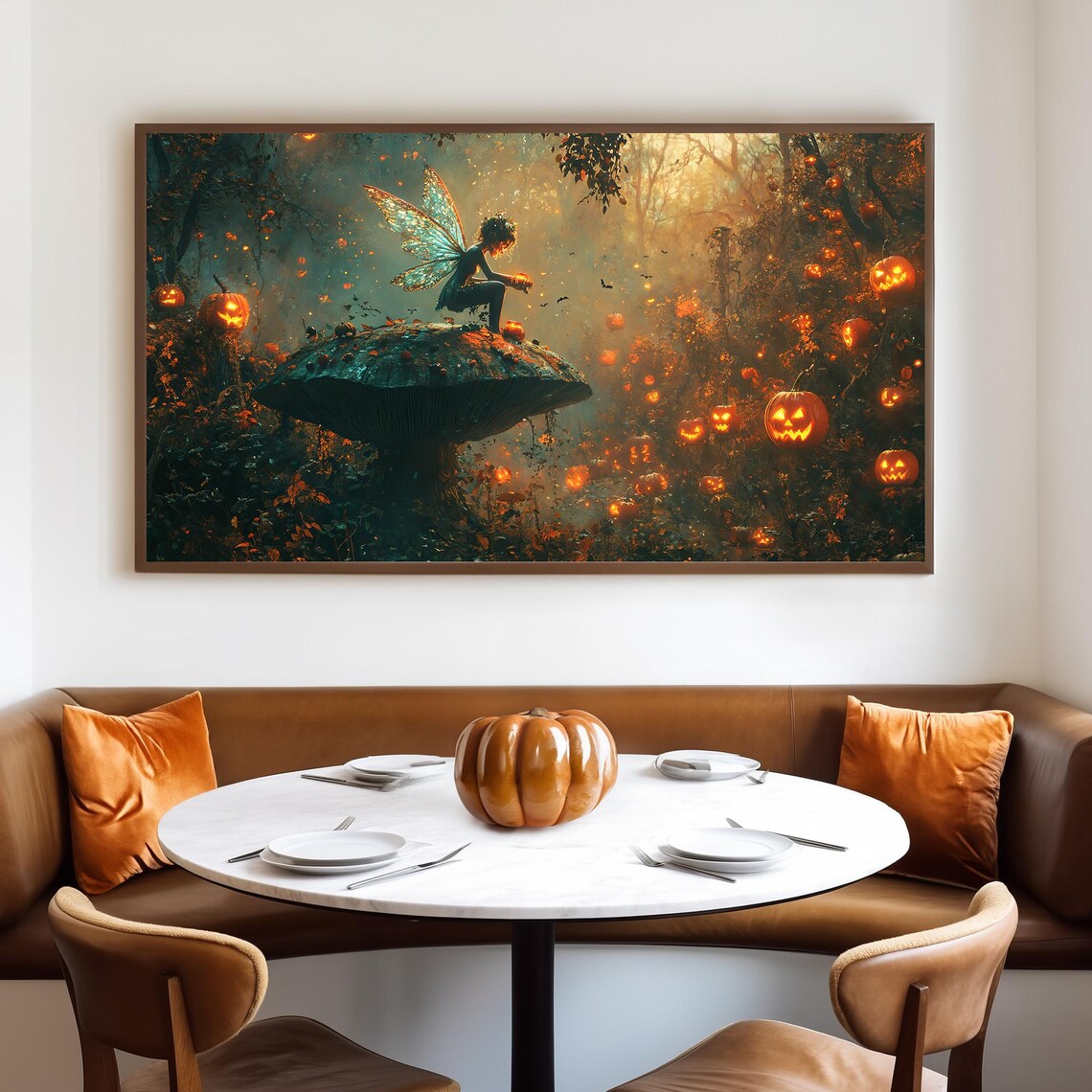 Pumpkin Fairy on a Mushroom Among Glowing Jack O Lanterns Halloween Poster - Image 4