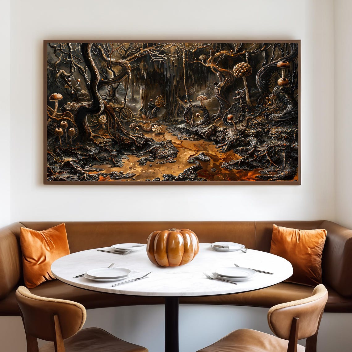 Dark Twisted Mushroom Forest with Gnarled Trees and Amber Moss Poster - Image 4