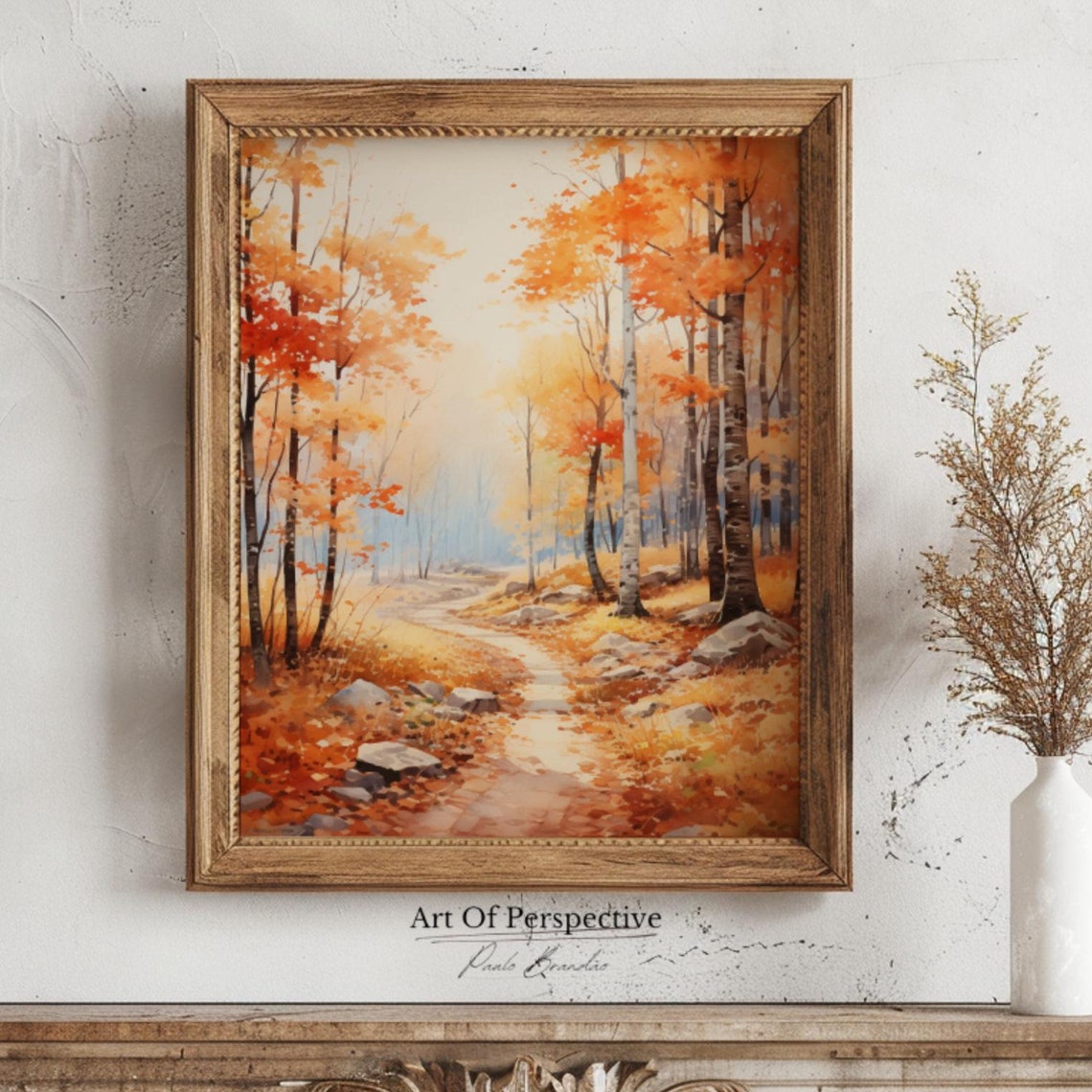 Autumn Forest Landscape Painting Fall Trees Golden Path Art Print