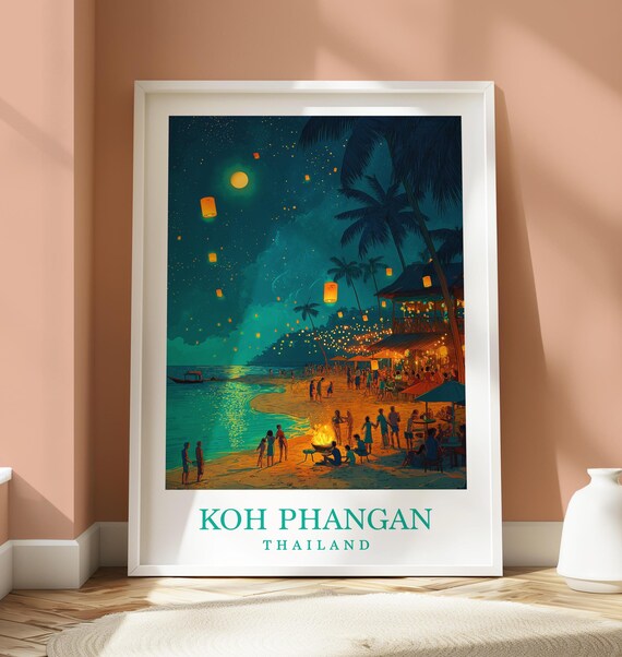 Koh Phangan Thailand Full Moon Print Travel Home Decor Location Wall Art