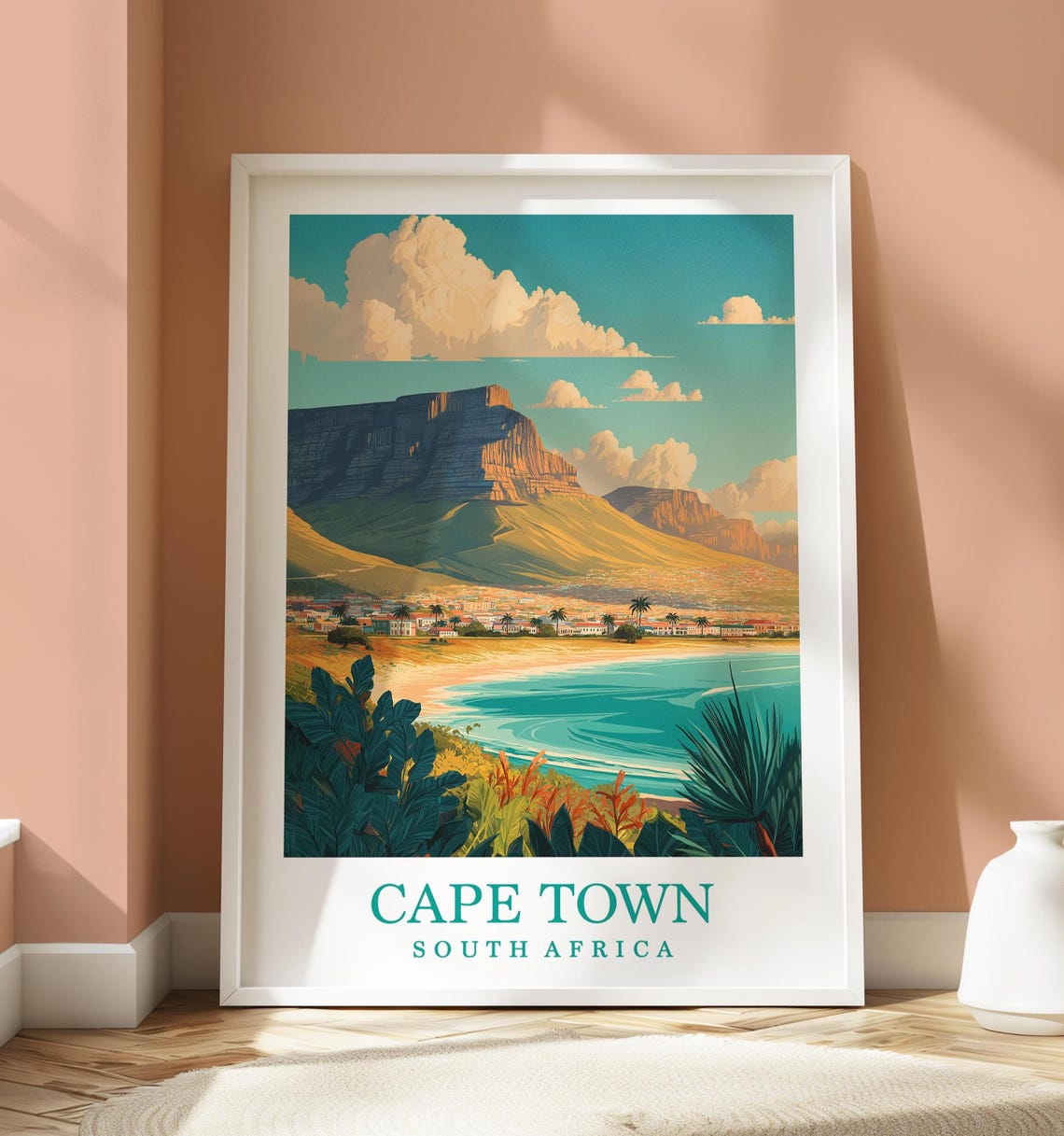 Cape Town South Africa Beach Table Mountain Coastal View Poster
