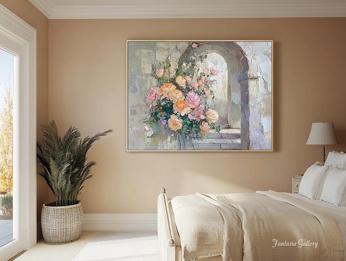 Romantic Floral Archway With Blush Pink Roses Textured Wall Art - Image 3