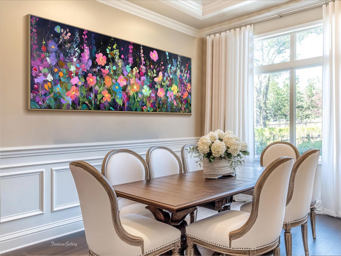 Extra Large Colorful Wildflower Meadow At Night Panoramic Wall Art - Image 3