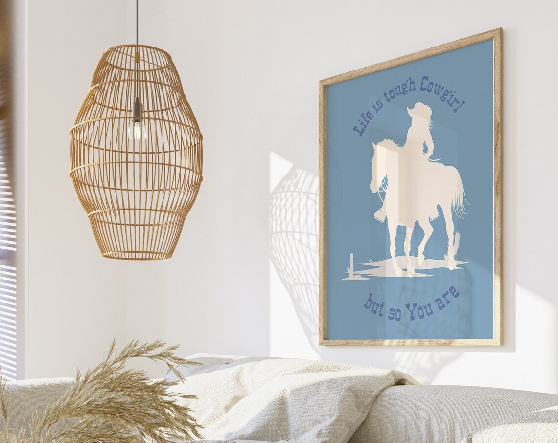Life Is Tough Cowgirl But So You Are Blue Horse Rider Poster - Image 3