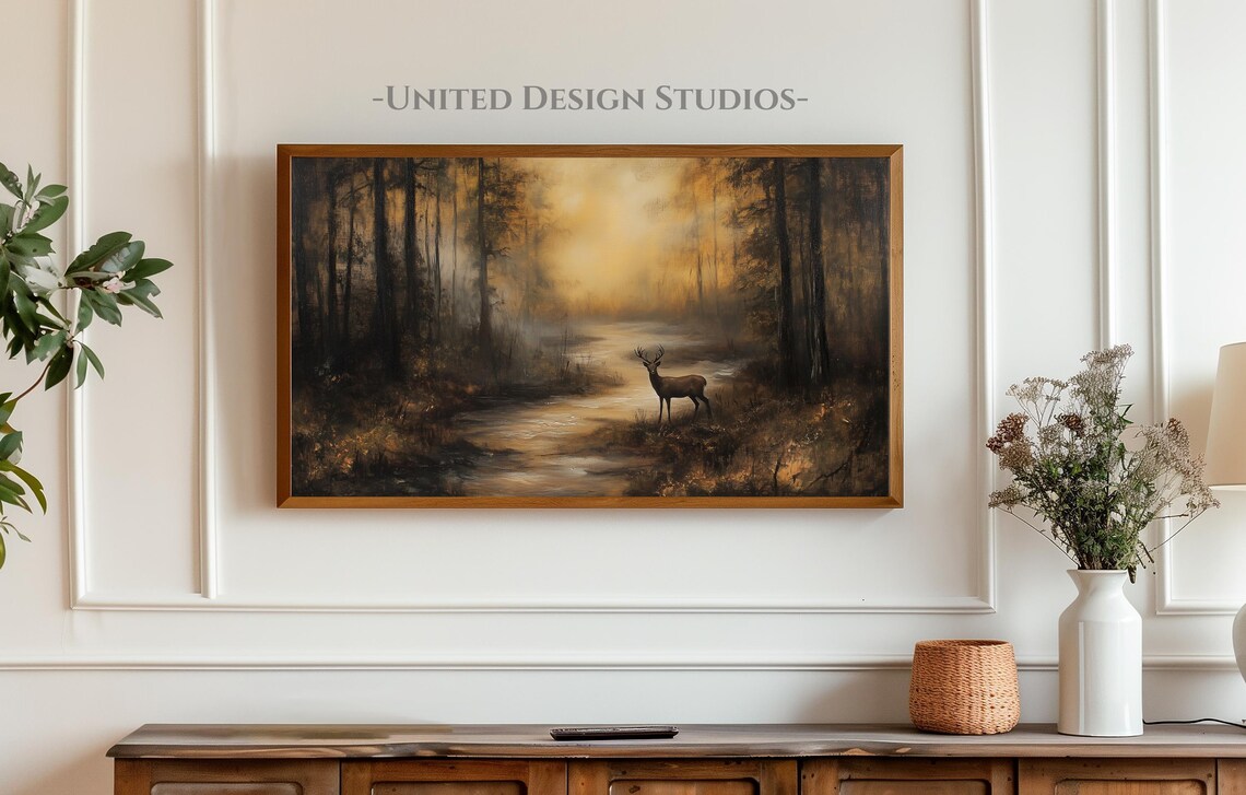 Autumn Wildlife Deer Art Print, Moody Fall Landscape - Image 4