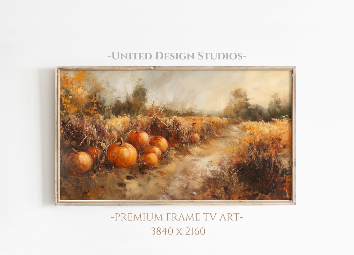 Pumpkin Patch Field Autumn Harvest Oil Painting Fall Farmhouse Poster