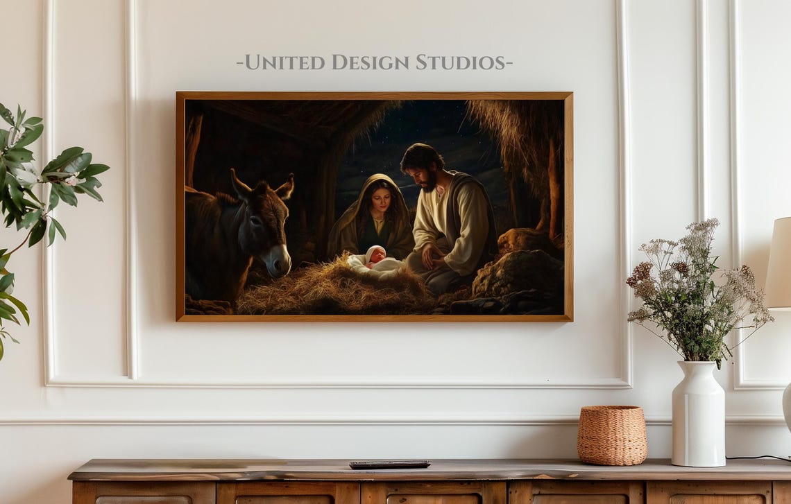 Nativity Scene Christmas Frame Tv Art Baby Jesus In The Manger Frame Tv Art Christian Christmas Frame Tv Art Jesus Mary And Joseph Tv Art - Image 3