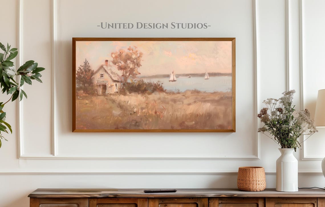 Fall Frame Tv Art Rustic Fall Lake Tv Art Oil Painting Of Sailboat On A Lake Tv Art Fall Farmhouse Lake Tv Art Autumn Frame Tv Art - Image 4