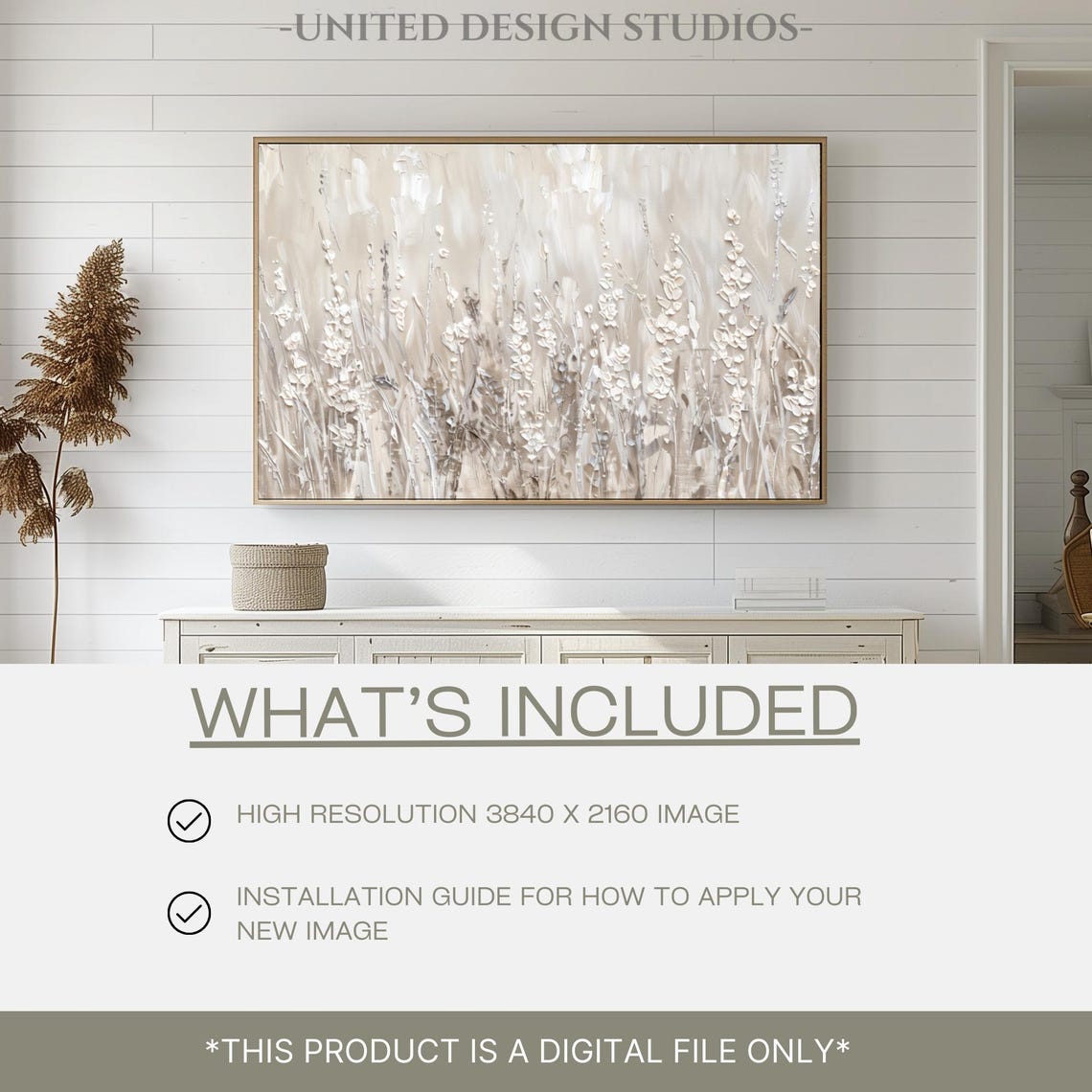 Neutral Beige Abstract Wildflowers Textured Impasto Floral Art Poster - Image 2