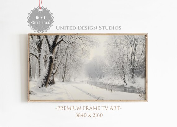 Winter Forest Stream Art Print, Neutral Farmhouse Holiday