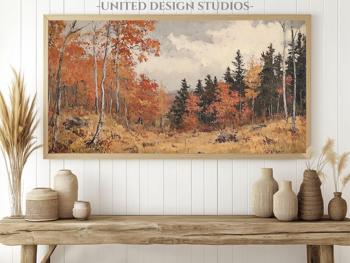 Autumn Birch Trees Orange Foliage Vintage Fall Forest Landscape Poster - Image 2