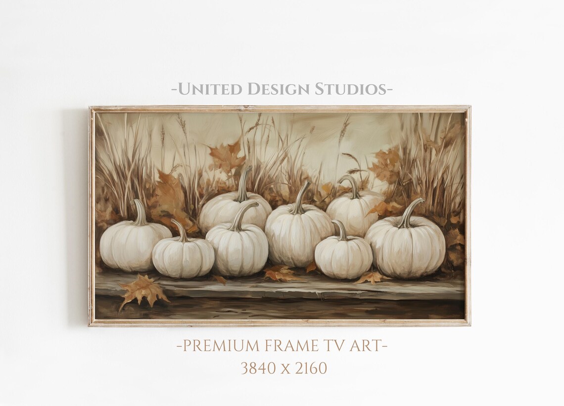 Pumpkin Painting Art Print, Neutral Farmhouse Fall Decor