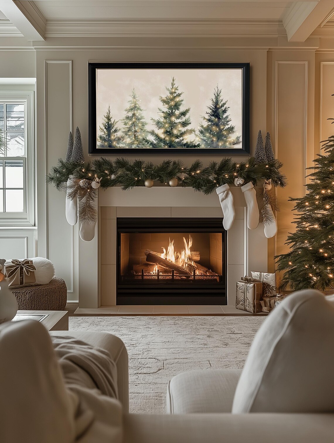 Neutral Watercolor Christmas Tree Art Print - Image 2