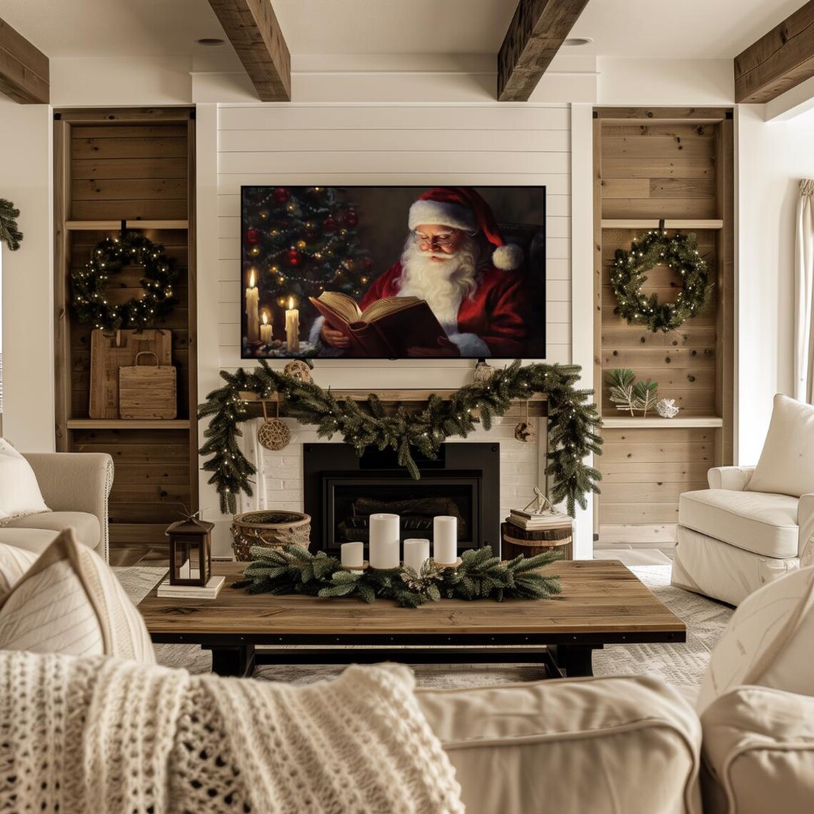 Santa Claus Reading Book Candlelight Christmas Painting Poster - Image 4