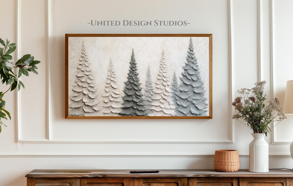 Neutral Abstract Christmas Tree Art Print - Image 3