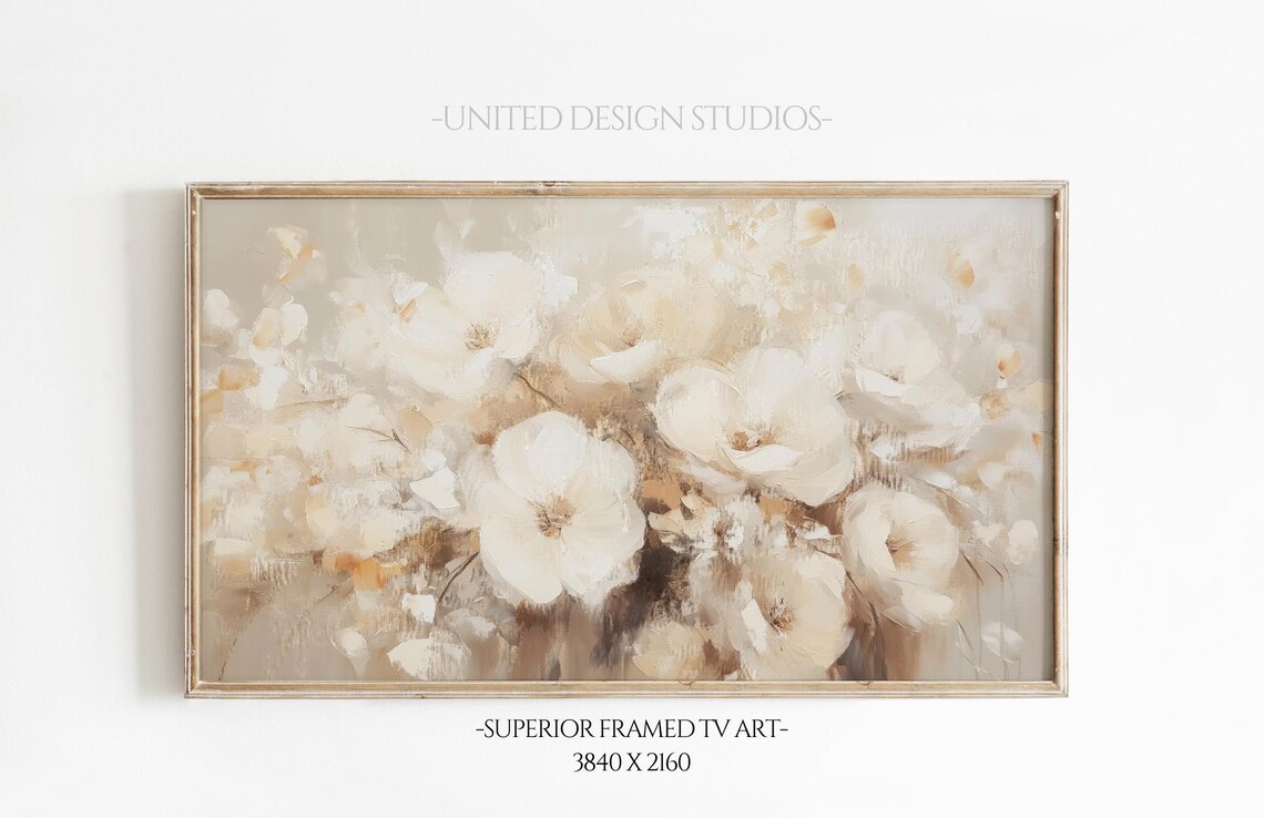 Cream White Abstract Floral Blossoms Soft Neutral Oil Art Poster