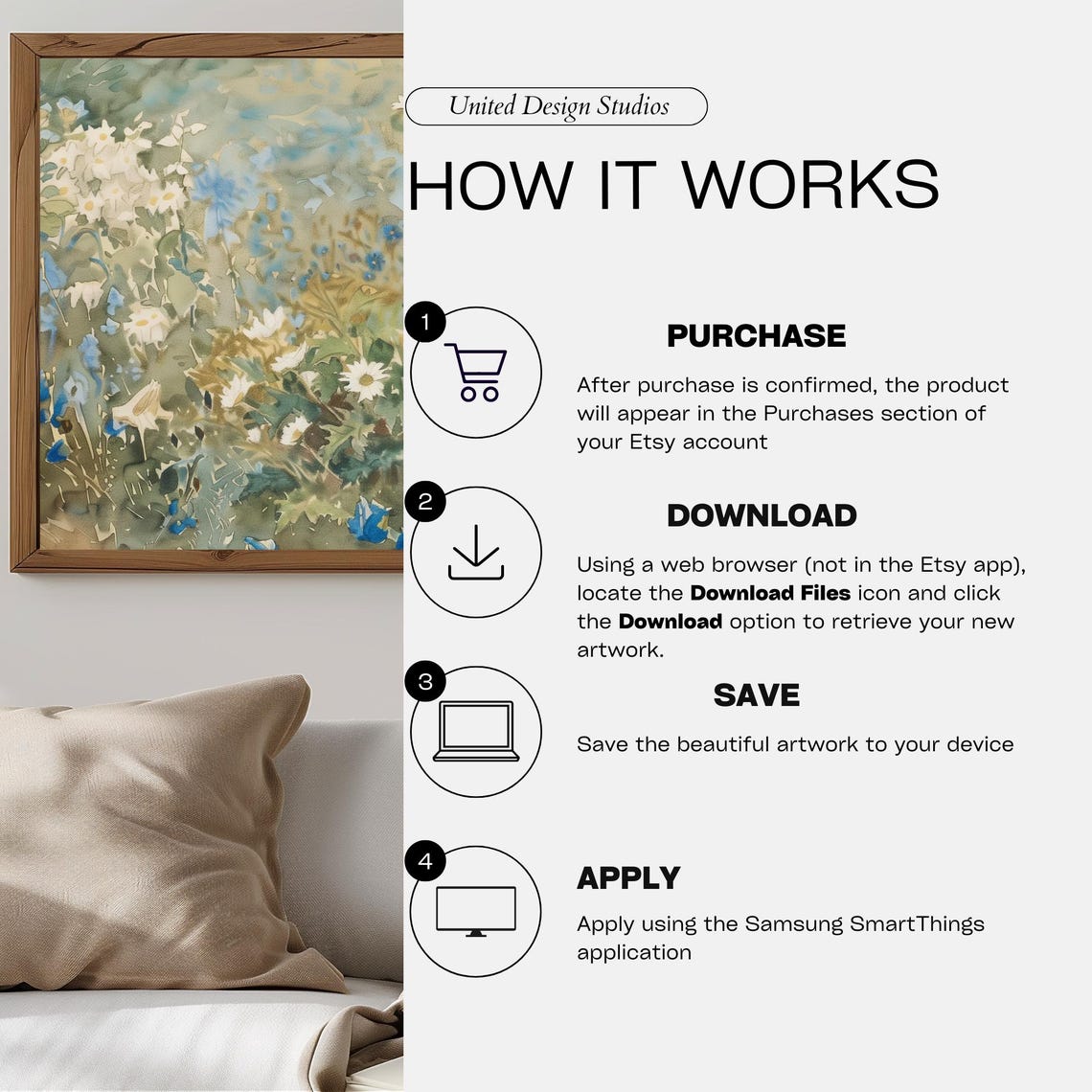Blue Hydrangeas White Daisies Watercolor Garden Floral Poster - Image 3