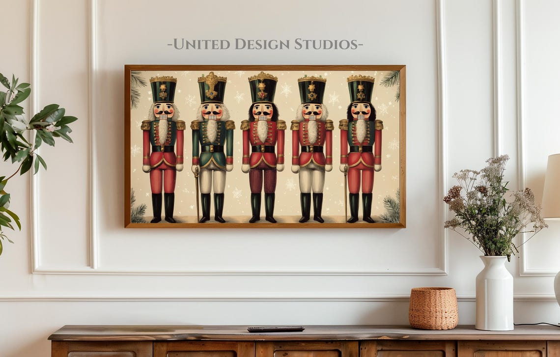 Vintage Nutcracker Soldiers Row Red Green Christmas Holiday Poster - Image 3