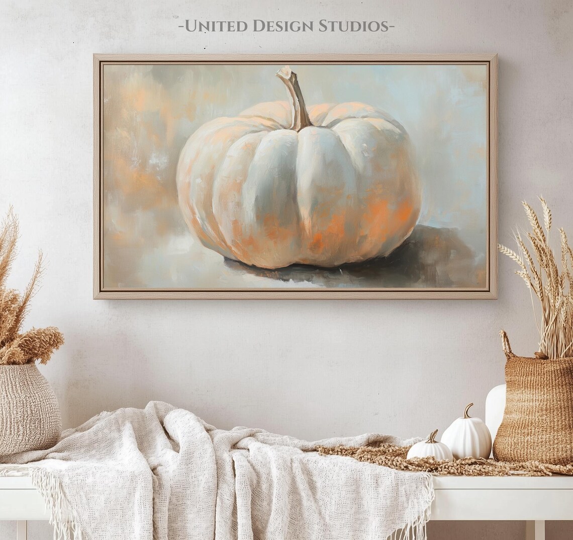 Single White Pumpkin Minimalist Neutral Fall Still Life Frame TV Poster - Image 4