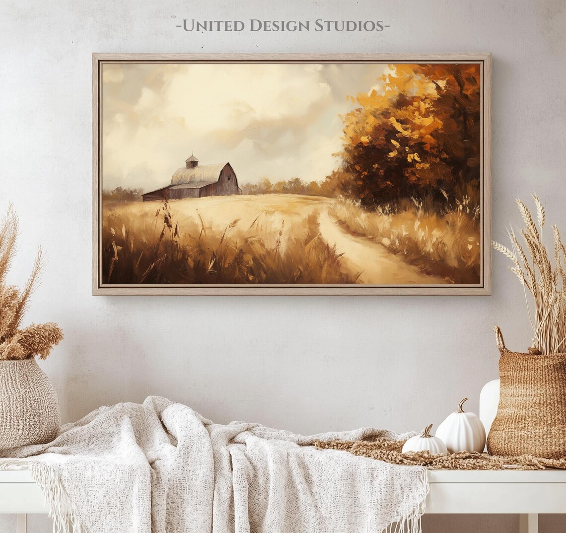 Fall Frame Tv Art Fall Farmhouse Painting Of A Barn Rustic Oil Painting Of Farm Tv Art Autumn Frame Tv Art - Image 4
