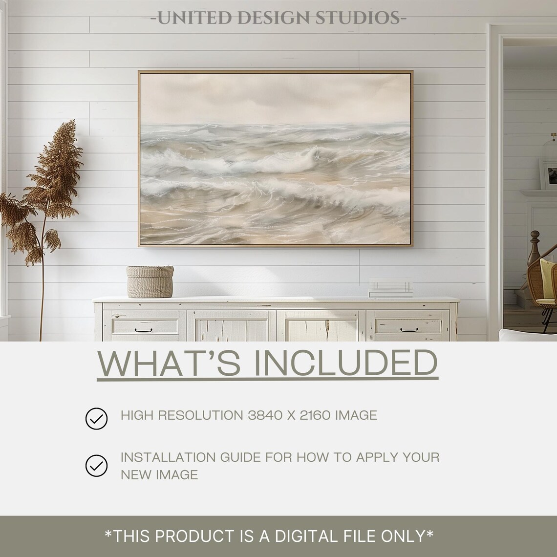 Neutral Ocean Waves Painting Beige Minimalist Seascape Calm Beach Art Poster - Image 2