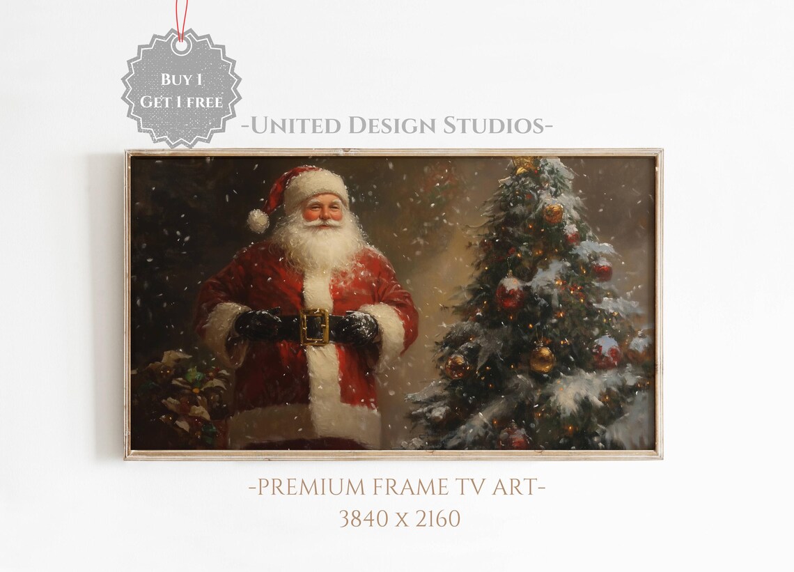 Santa and Christmas Tree Holiday Art Print