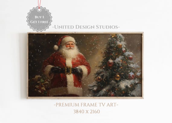 Santa and Christmas Tree Holiday Art Print