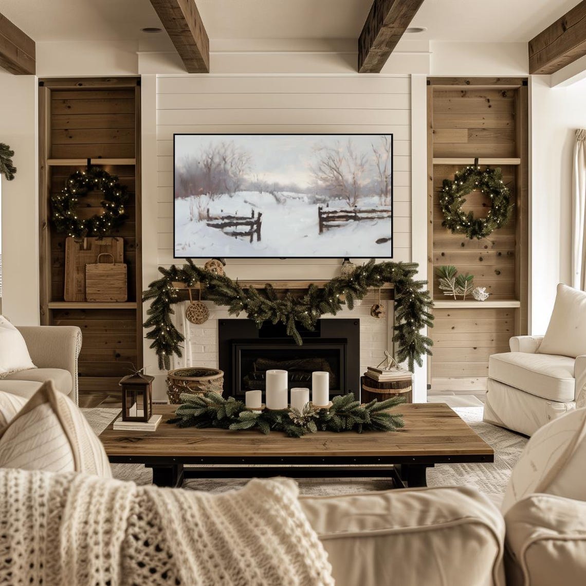 Frame Tv Winter Art Winter Landscape Painting Of Snowy Field Frame Tv Art Farmhouse Winter Landscape Tv Art Cottagecore Winter Tv Art - Image 4