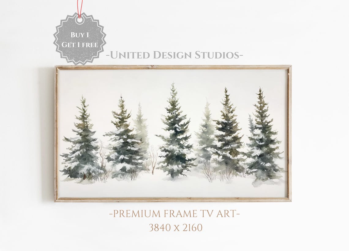 Snowy Pine Trees Minimalist Winter Watercolor Painting Poster