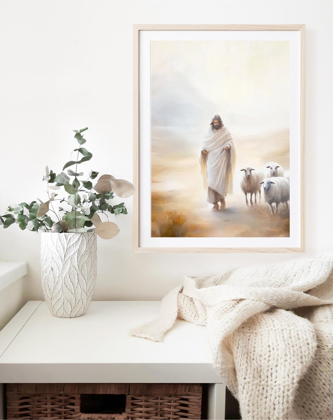 Jesus With His Flock Of Sheep Art Jesus Loves You Modern Christian Art Jesus Painting Jesus Art Jesus Christ Picture - Image 4