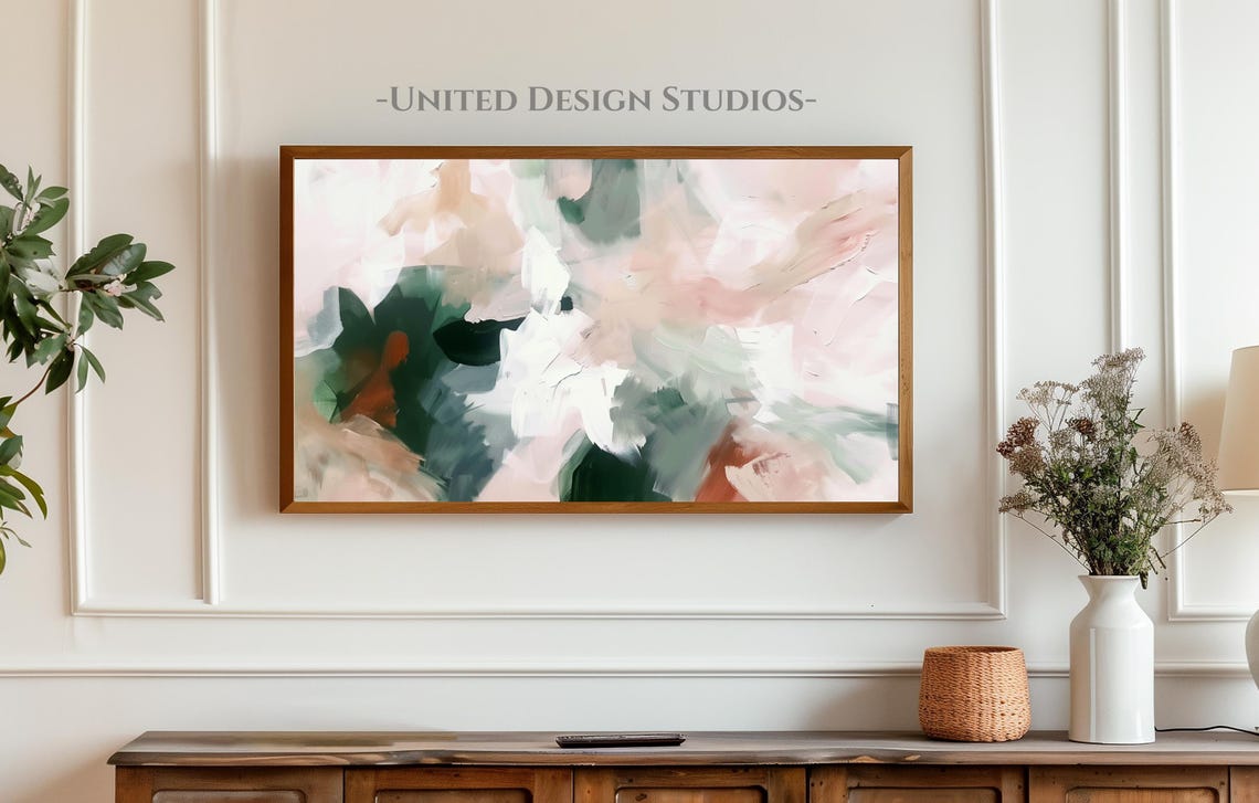 Sage Green Blush Pink Abstract Brushstrokes Modern Art Print - Image 4