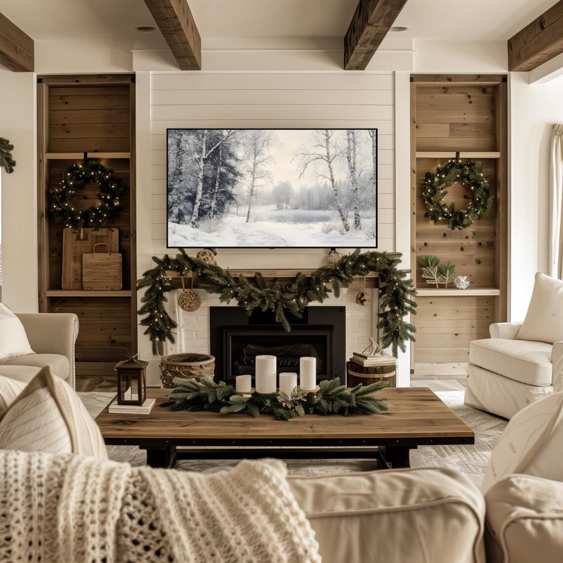 Frame Tv Winter Art Farmhouse Christmas Art For Tv Snowy Winter Landscape Frame Tv Art Christmas Holiday Frame Tv Art - Image 4