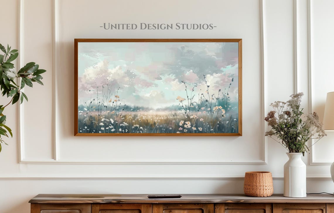 Pastel Wildflower Meadow Dawn Soft Clouds Spring Country Scene Poster - Image 4