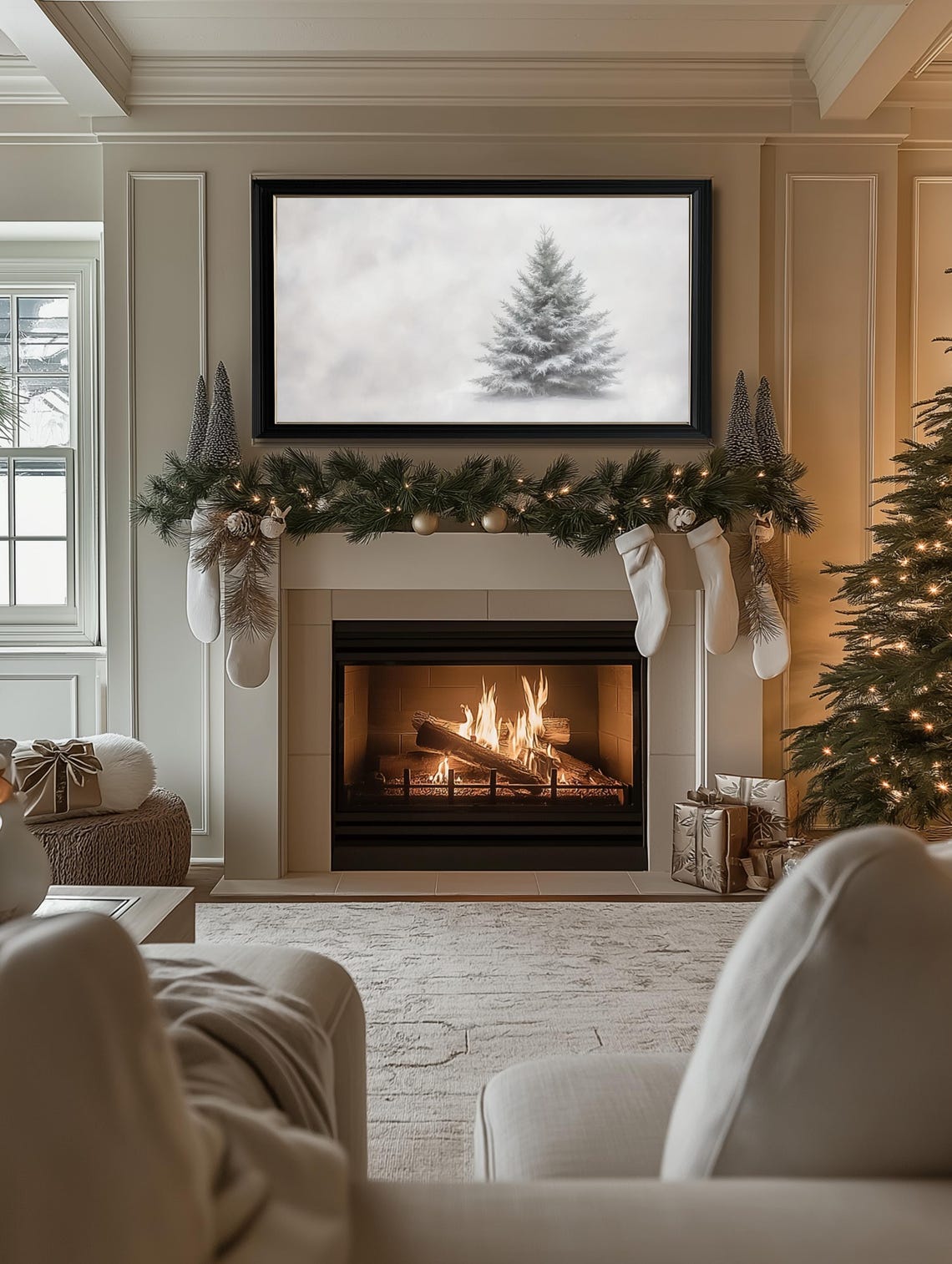 White Frosted Pine Tree Snow Minimalist Winter Painting Art Print - Image 2