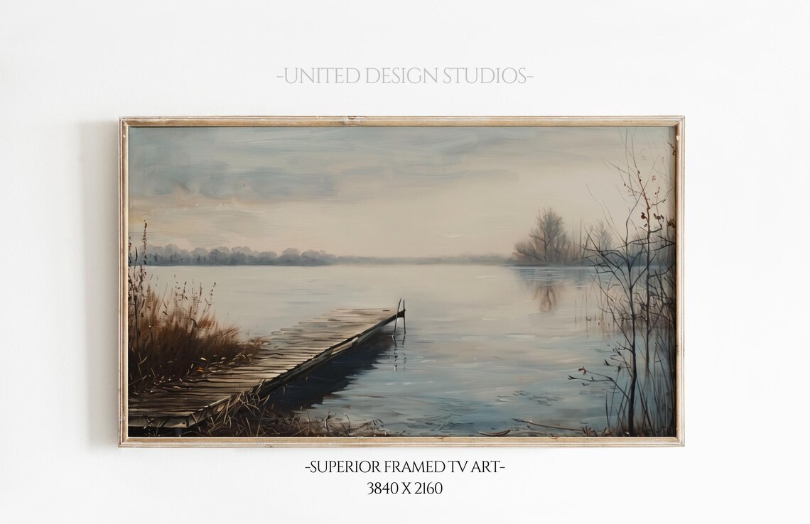 Misty Lake Wooden Dock Calm Water Morning Landscape Art Poster