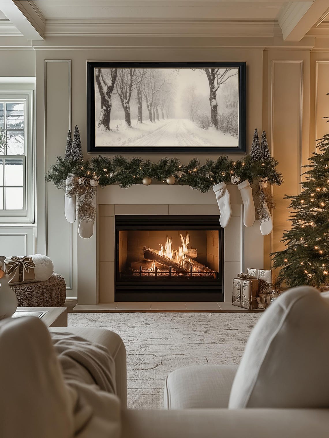Frame Tv Winter Art Neutral Winter Painting Of Snowy Country Road Frame Tv Art Farmhouse Frame Tv Winter Art Holiday Frame Tv Art - Image 2