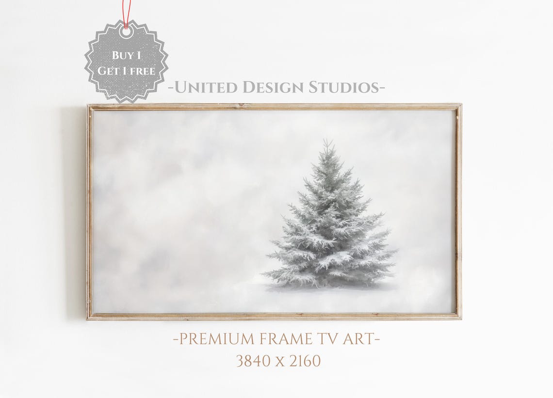 White Frosted Pine Tree Snow Minimalist Winter Painting Art Print