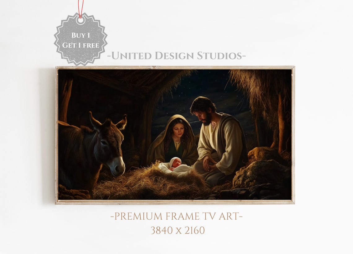 Nativity Scene Christmas Frame Tv Art Baby Jesus In The Manger Frame Tv Art Christian Christmas Frame Tv Art Jesus Mary And Joseph Tv Art
