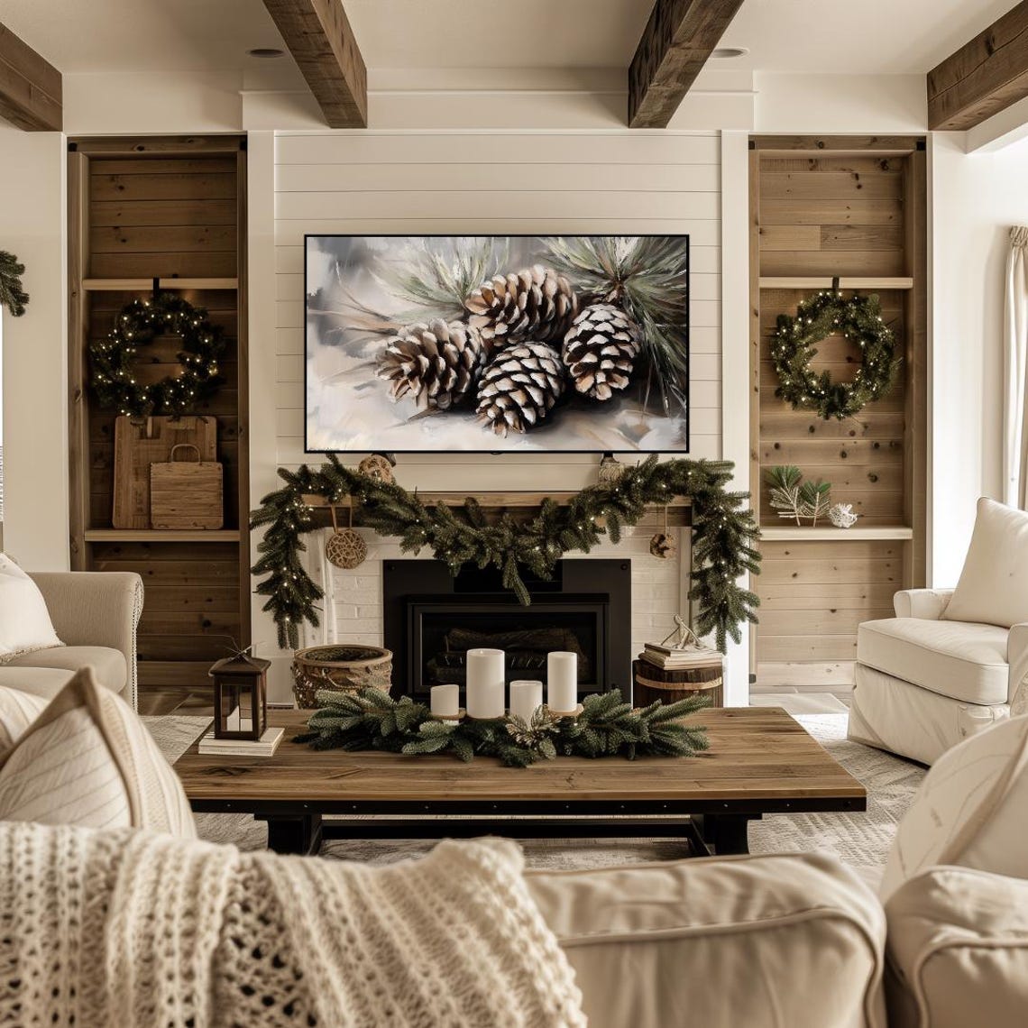 Frame Tv Art Christmas Neutral Painting Of Pinecones Winter Frame Tv Art Farmhouse Cottagecore Winter Tv Art Holiday Frame Tv Art - Image 4