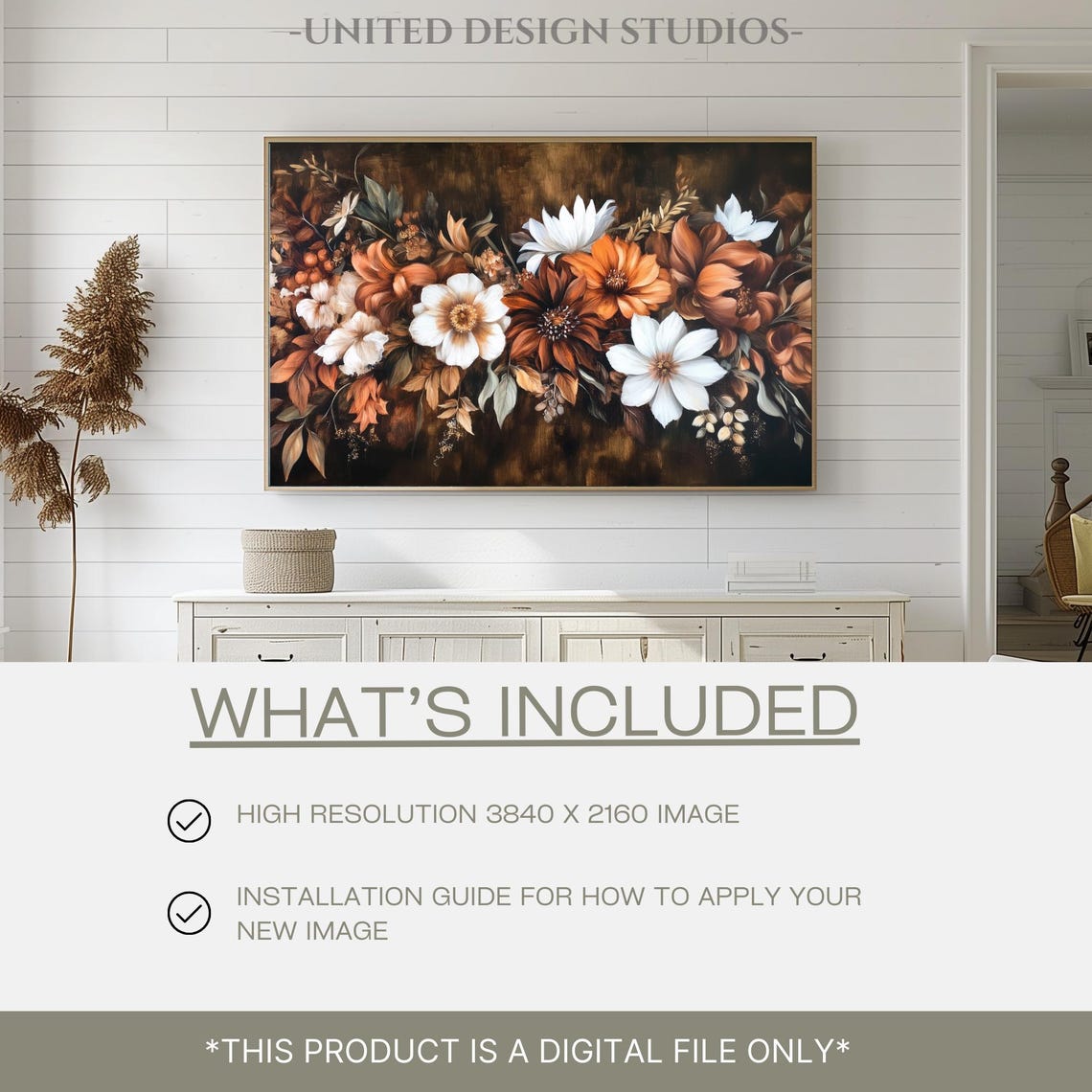 Moody Fall Flowers Bouquet Dark Baroque Autumn Floral Wall Art - Image 2