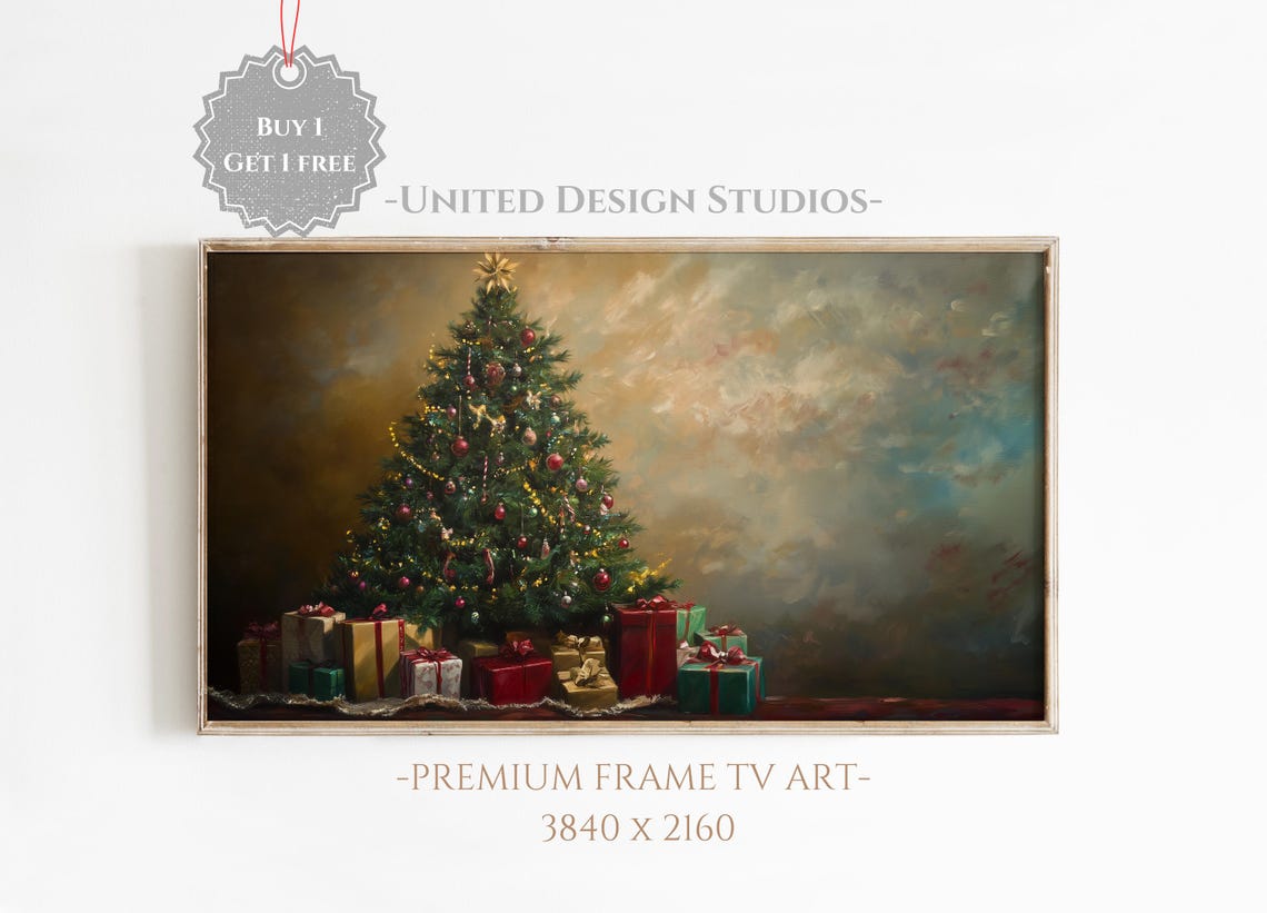 Christmas Tree Gifts Gold Star Moody Vintage Holiday Decor Poster