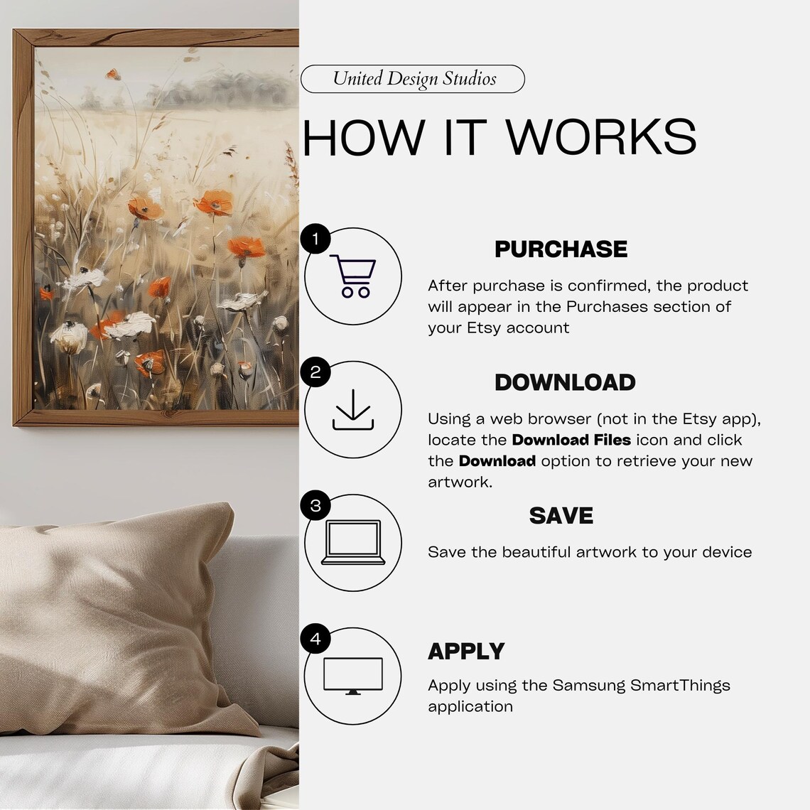 Orange Poppies Wildflower Field Beige Autumn Meadow Painting Poster - Image 3