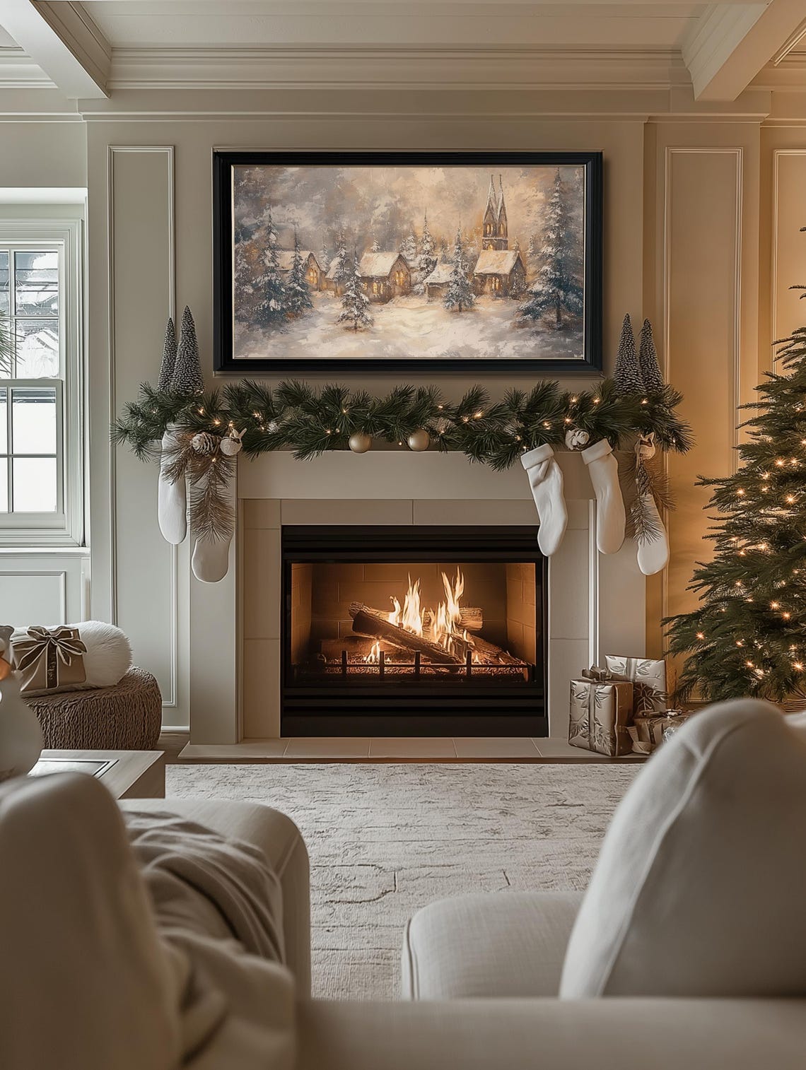 Frame Tv Winter Art Oil Painting Of Winter Christmas Town Frame Tv Art Classic Christmas Village Tv Art Christmas Frame Tv Art - Image 2