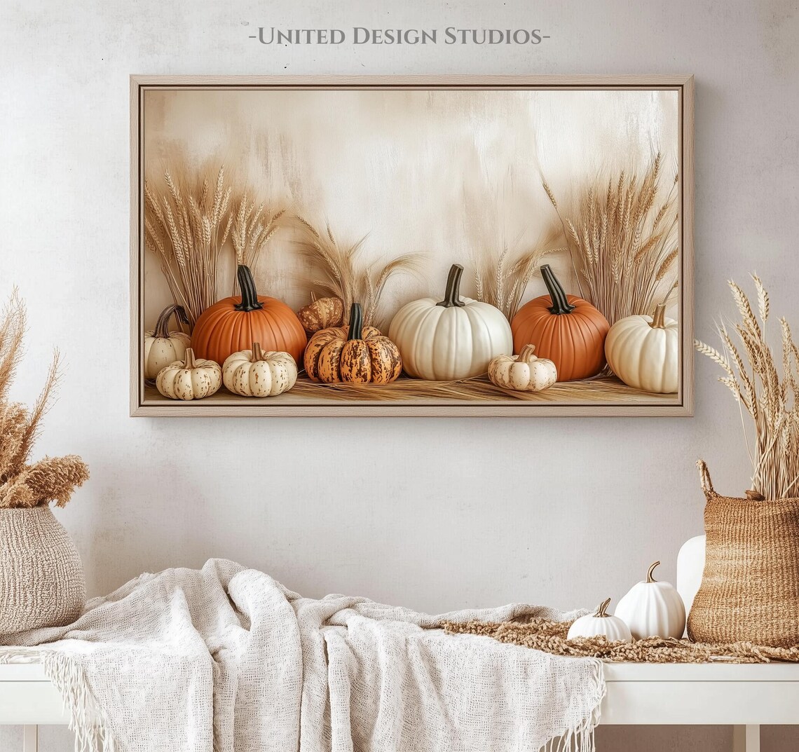 Pumpkins Wheat Stalks Rustic Thanksgiving Harvest Display Frame TV Poster - Image 4