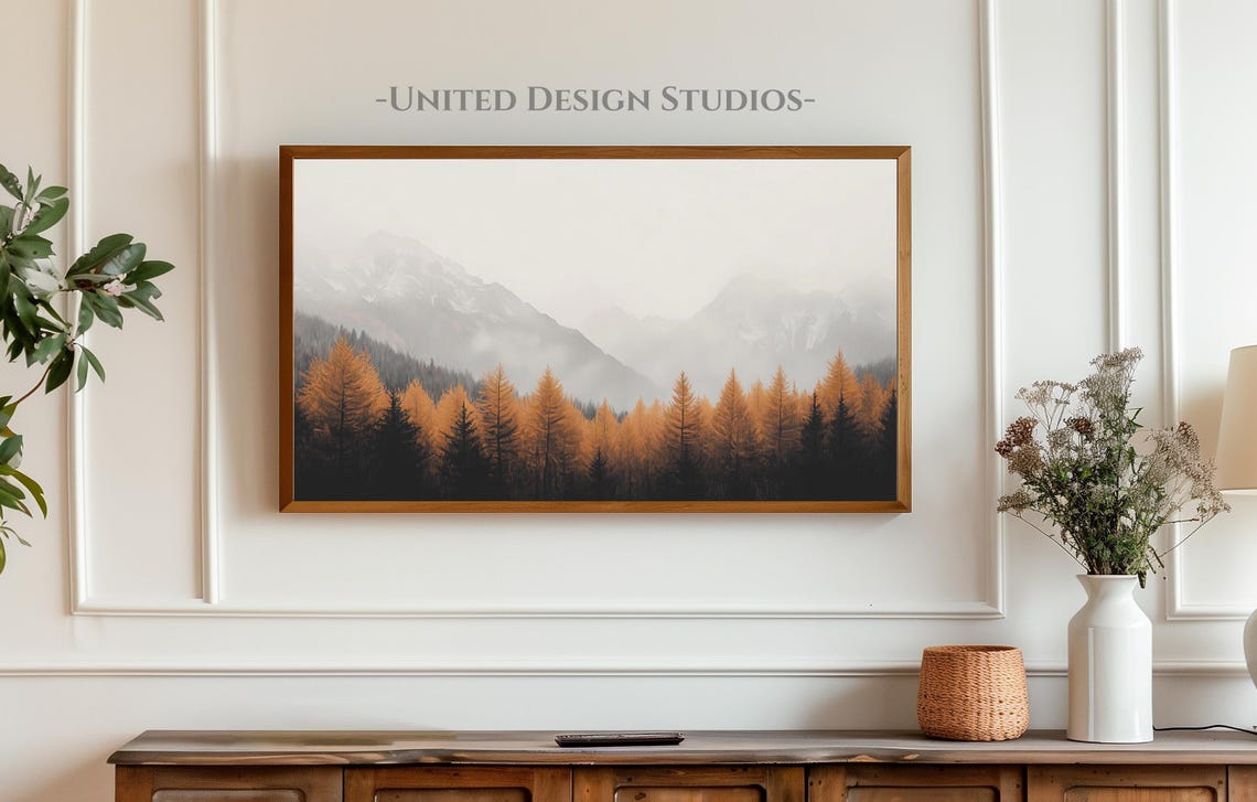 Misty Autumn Mountains Golden Pine Forest Fall Landscape Poster - Image 3