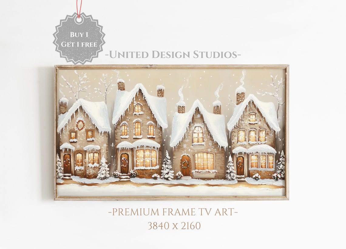 Christmas Houses Frame Tv Art Oil Painting Of Christmas Houses Frame Tv Art Christmas Village Town Tv Art Farmhouse Christmas Tv Art