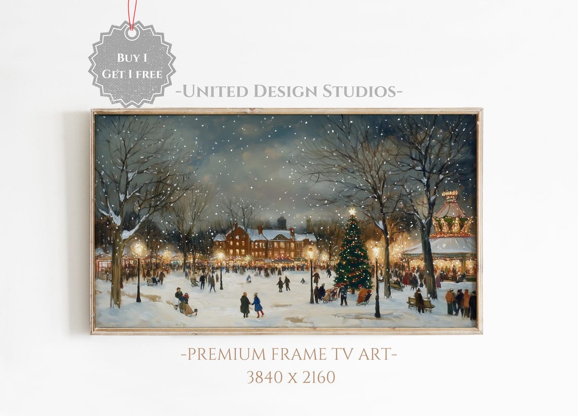 Winter Frame Tv Art Frame Tv Art Christmas Neutral Landscape Painting Of Winter Town Tv Art Farmhouse Christmas Frame Tv Art