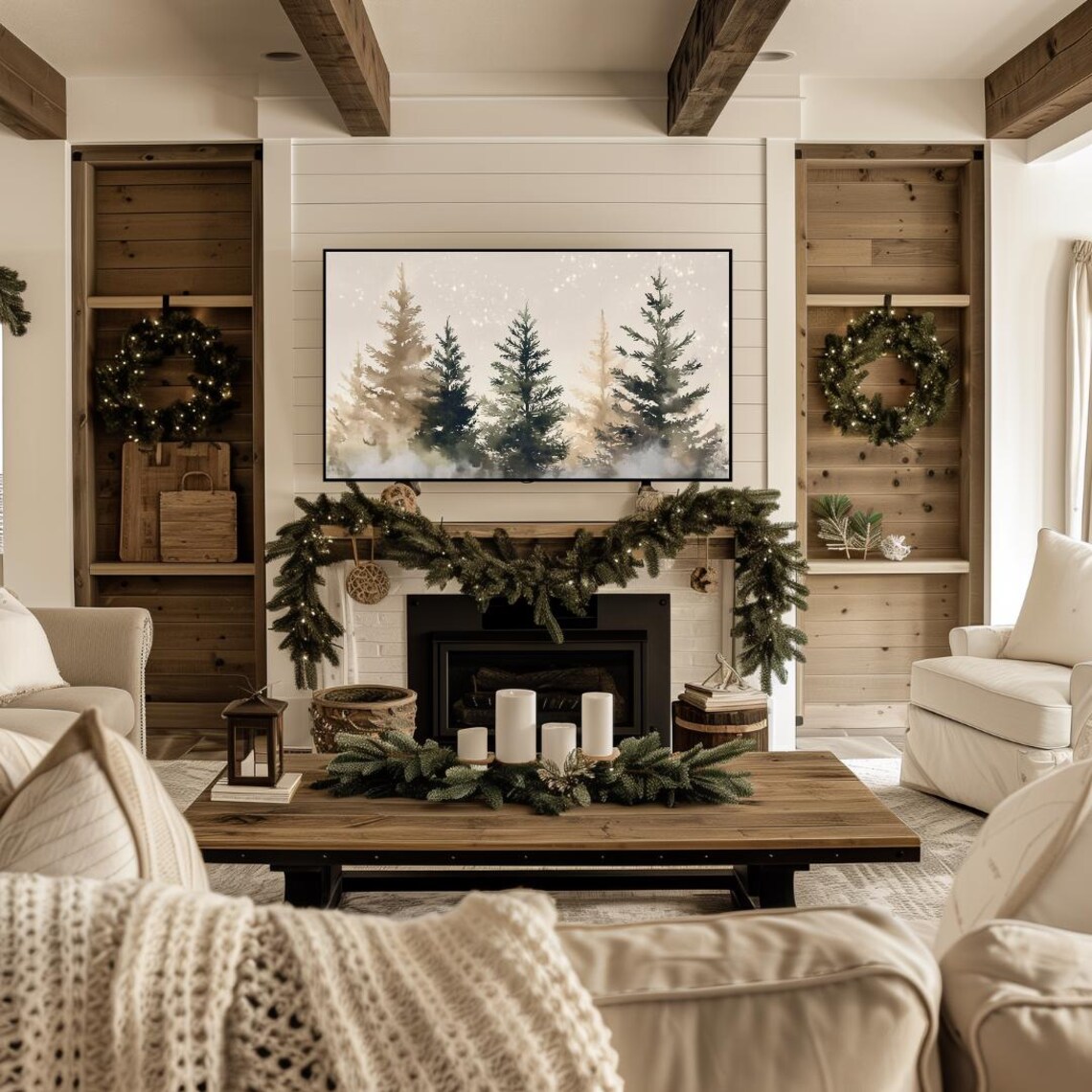 Winter Forest Evergreen Trees Watercolor Art Print - Image 4
