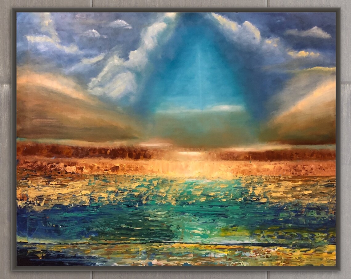 Abstract Blue Ocean Water Oil Painting Art Print - Image 2
