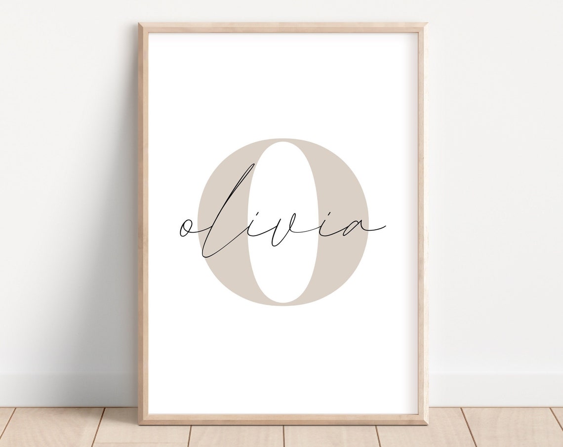 Custom Initial Name Poster Olivia Script Letter O Nursery Decor